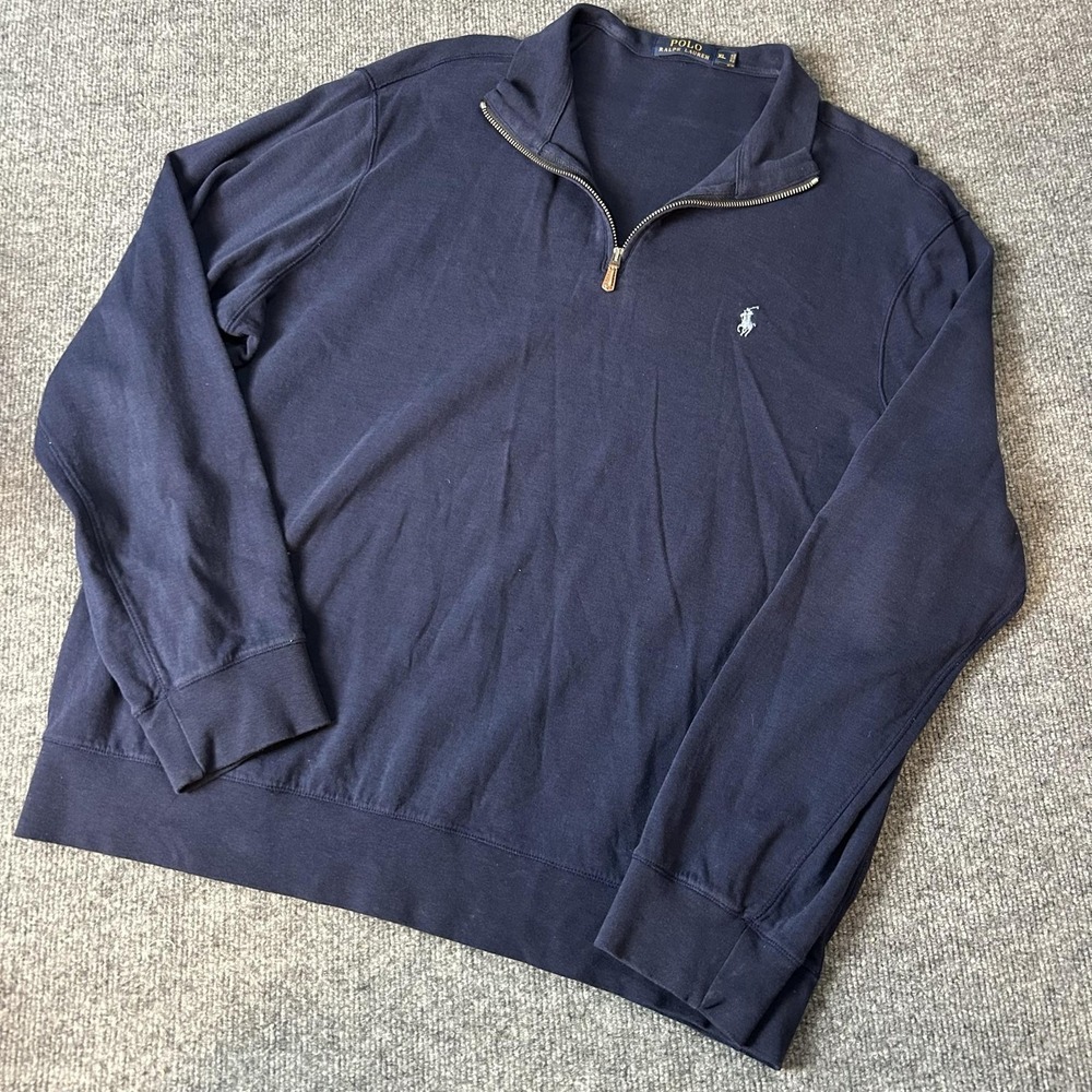 Polo Ralph Lauren Sweater Mens XL Blue 1/4 Zip Mock Neck Knit Pullover Logo